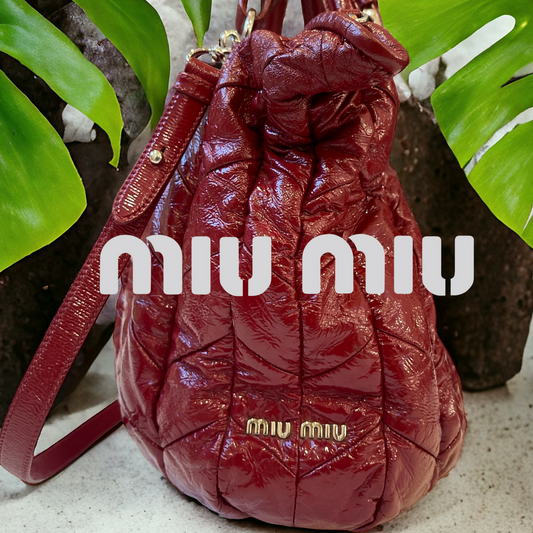 MIU MIU Red Patent Leather Ruche Purse with Multiple Pockets