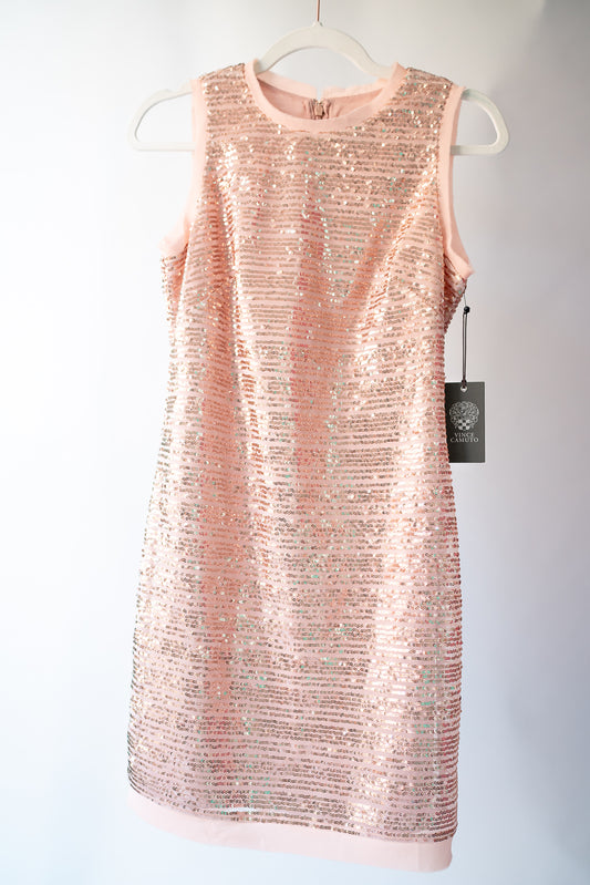 Vince Camuto Blush Pink Sequin 3/4 Length Dress New With Tags Size 2