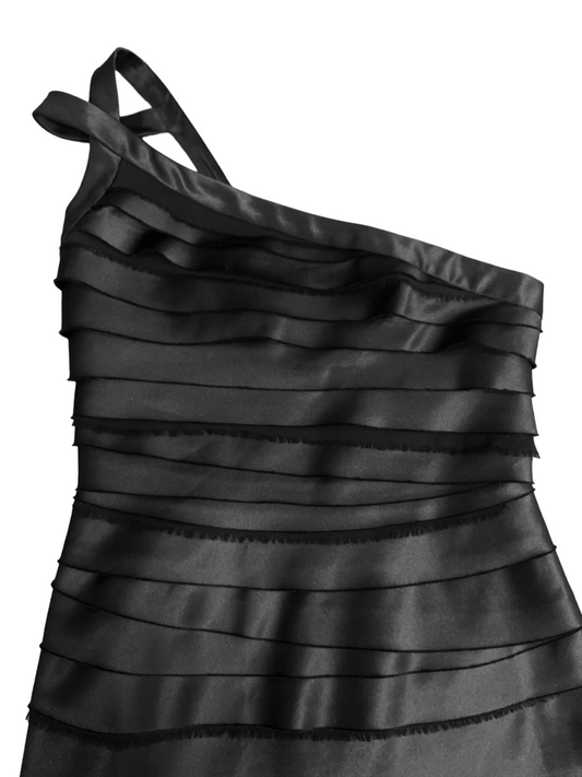 BCBG Maxazria Black Ruched One Shoulder Cocktail Dress Size 4