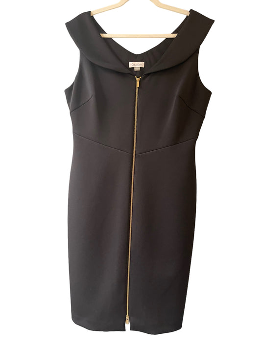 Calvin Klein Black Formal Dress With Gold Zipper Down Front Size 14