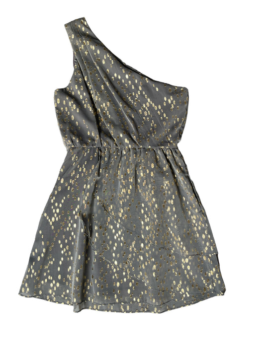 BCBG Eneration Grey And Gold Polka Dot One Strap Formal Dress Size 10 NWT