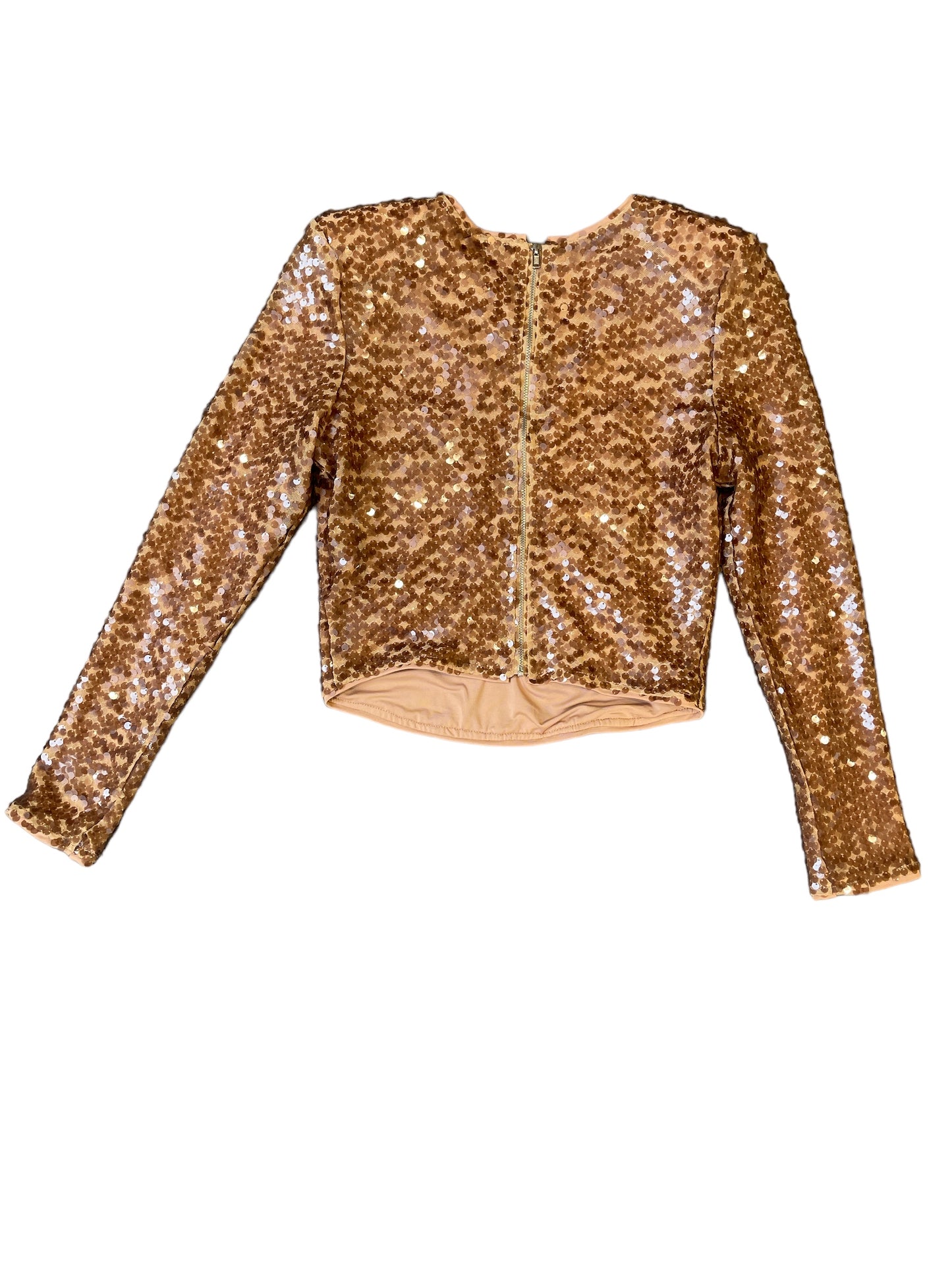 ASTR The Label Nude And Gold Sequin Long Sleeve Top Size S