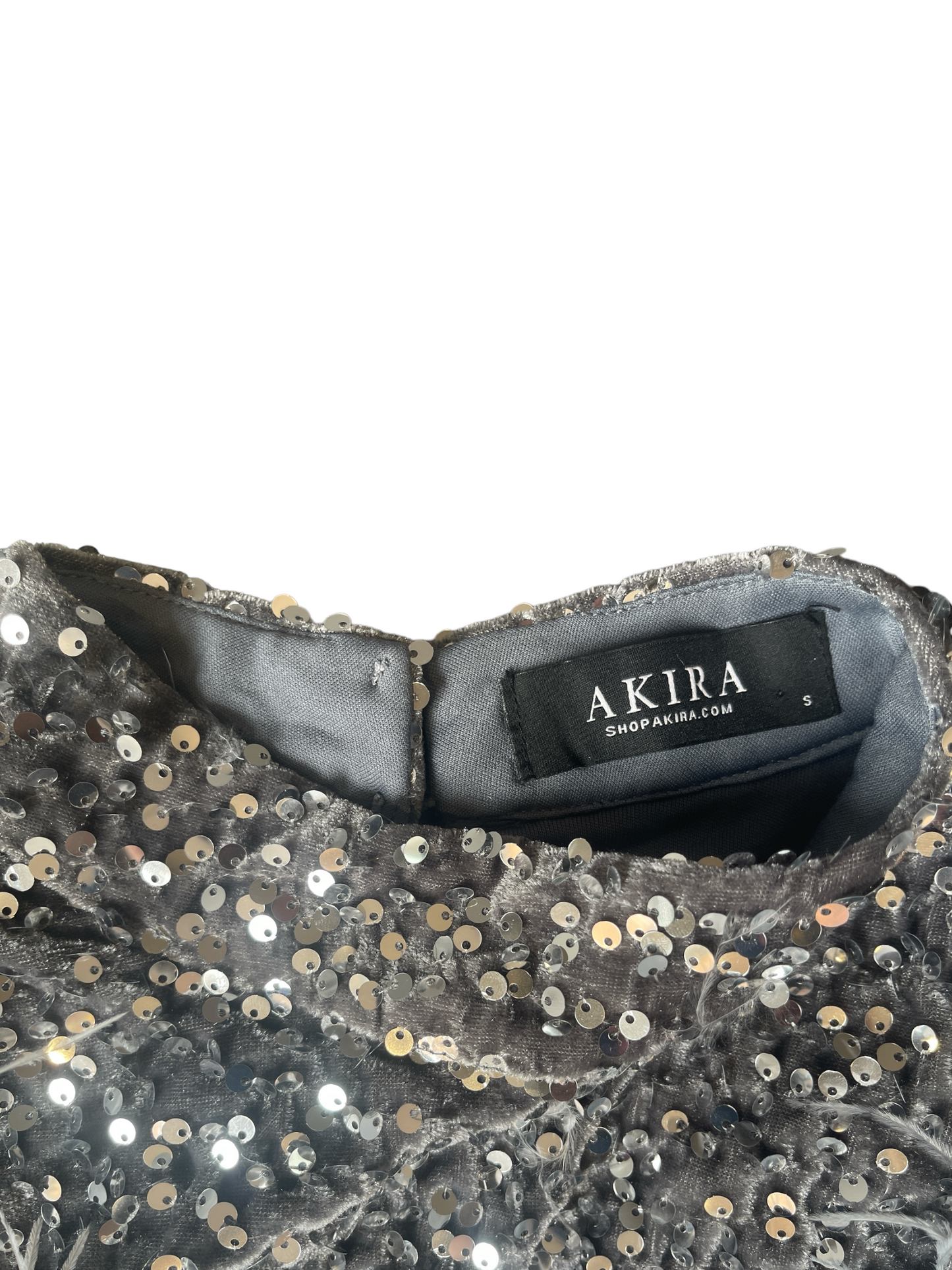 AKIRA Grey Sequin Dress with Feather Accent - Size S