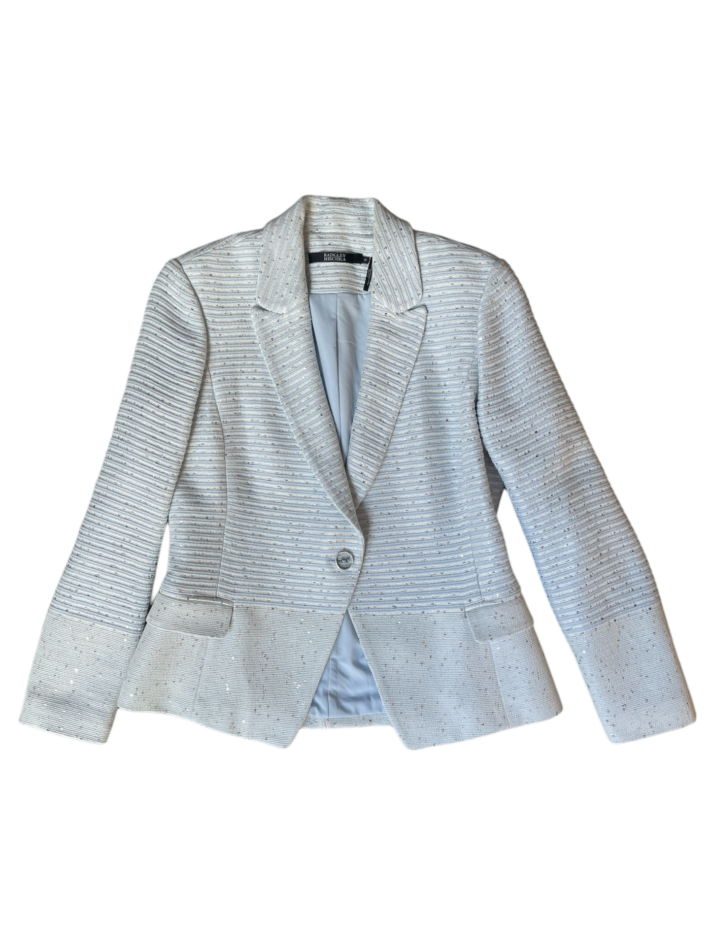 Badgley Mischka Baqby Blue & White With Sequence Dress And Blazer With Pockets Size Size 10