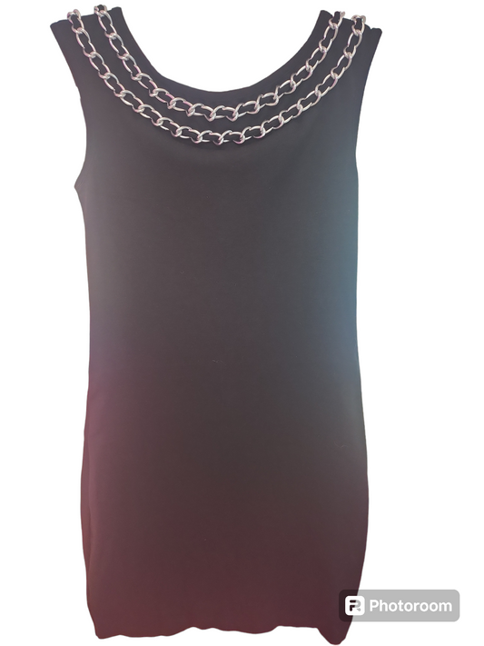 A|X Armani Exchange Black Dress With Silver Chain Collar Size XS